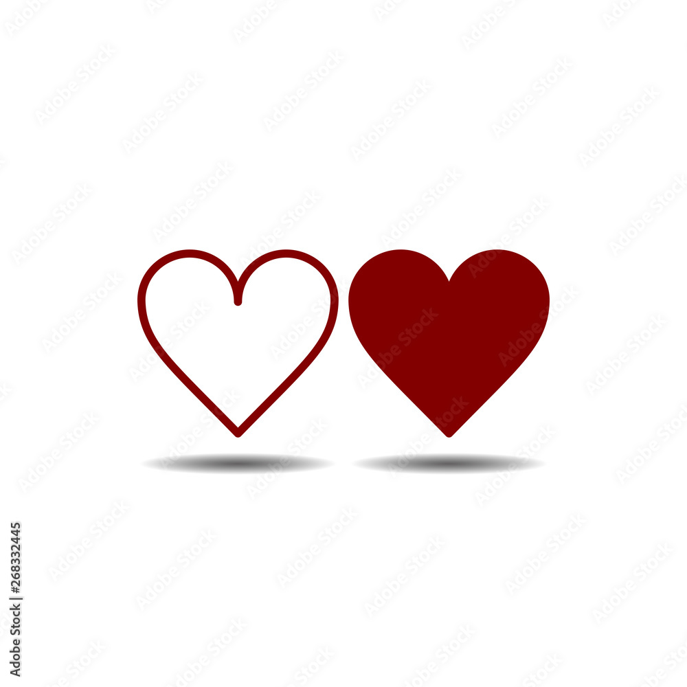 Poster vector image of flat, isolated two hearts of red color. design of flat, contour and linear heart ico
