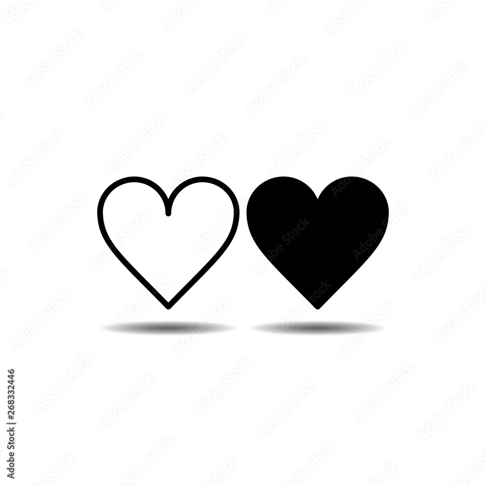 Poster vector image of flat, isolated two hearts of black color. design of flat, contour and linear heart i