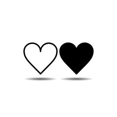 Vector image of flat, isolated two hearts of black color. Design of flat, contour and linear heart icons