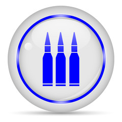Ammo icon. White glossy round vector icon in eps 10. Editable modern design internet button on white background.