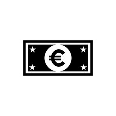 Vector image of a flat, isolated banknote icon with euro sign. Sign of the monetary union of the European Union