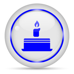 Cake icon. White glossy round vector icon in eps 10. Editable modern design internet button on white background.