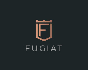Fototapeta premium Premium monogram letter F initials logotype. Elegant shield crown vector logo.