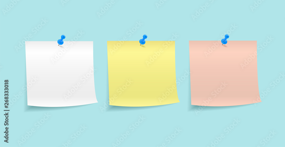 Poster paper notes pinned by a button. stickers. notes for the message.