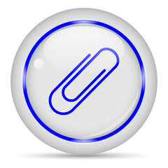 Paperclip icon. White glossy round vector icon in eps 10. Editable modern design internet button on white background.