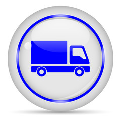 Transportation icon. White glossy round vector icon in eps 10. Editable modern design internet button on white background.