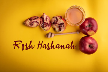 Rosh Hashanah, jewish New Year holiday. Traditional symbols