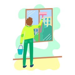 Man washing window