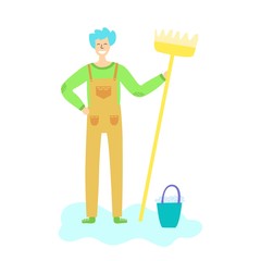 Man worker in jumpsuit with mop