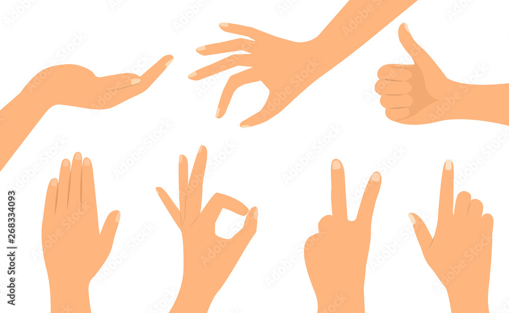 Poster a set of hands in different versions. flat design.