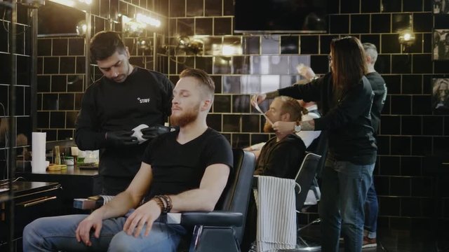 Client visiting luxury barber shop
