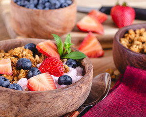 Breakfast Bowl of Ganola and Yogurt With Fresh Fruit