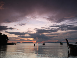 Pink sky over Andaman Sea at sunset, Krabi - Thailand 