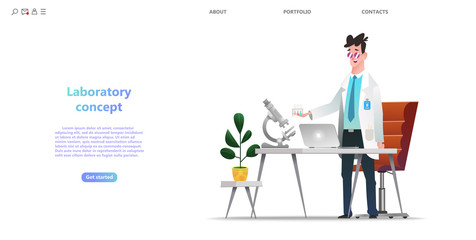 Medical Scientist Laboratory Microscope Test Landing Page. Web page design templates collection of medical research, laboratory diagnostic, medical device development, family health protection vector