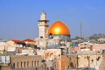 Vista de la mezquita de Al-Aqsa des del Muro de las Lamentaciones en Jerusalén, Israel, Medio...