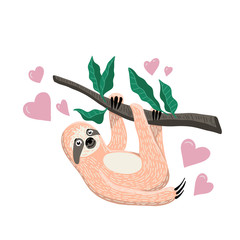 Cute hand drawn sloth hanging on the tree branch. Cartoon flat style. Vector illustration - 268336671