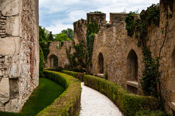 Fototapeta na wymiar Terrace of the Bojnice castle in a Slovakia with greenery by the castle wall