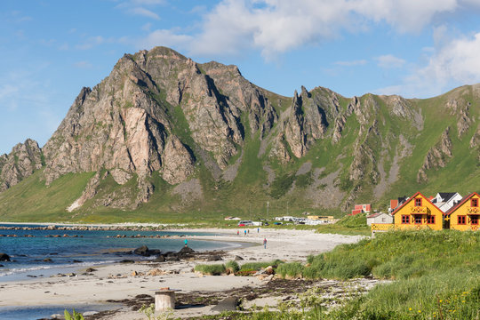 landscape between sea and mountain in Andenes in Lofoten in Norway along National Tourist Route Andoya