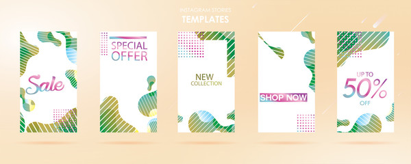 instagram story sale banner with wave liquid and gradient splashes , can use for background, photo, summer sale , website, mobile app, poster, flyer, coupon, gift card - Vector