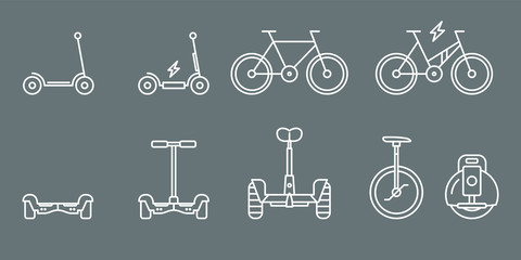Scooter and electric transport icons - outline vector vehicles symbol set for the web site or interface