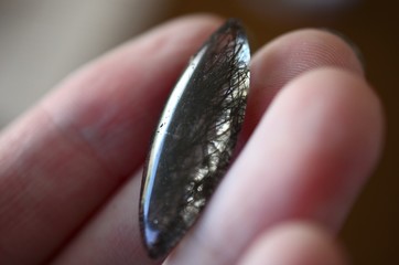 Black rutilated quartz cabochon, Black Tourmalated Quartz Cab. Premium quality crystal. Plenty of Tourmaline, very intricate. Schorl.