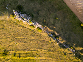 An aerial view of a landmark stone, the Hölzlstein, near Eisenstadt in Burgenland, Austria