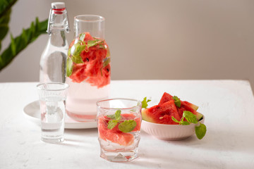 Watermelon infused water on white background