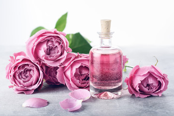 Roses, pink perfume water..