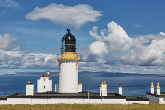 Dunnet Head Lighthouse stands on the cliff top of Easter Head on Dunnet Head. The lighthouse was built in 1831 by Robert Stevenson, grandfather of Robert Louis Stevenson..