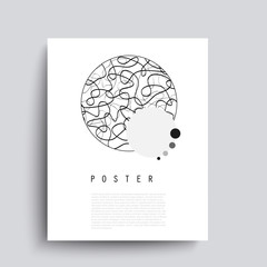 Abstract vector poster with black chaotic lines. Minimalist hand drawn placard - Vector