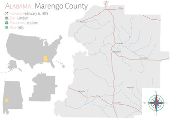 Obraz premium Large and detailed map of Marengo county in Alabama, USA
