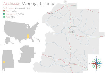 Large and detailed map of Marengo county in Alabama, USA