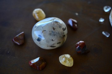 Healing Crystal Bundle. Agate Palm Stone, Tumbled Petrified Wood, and Tumbled Citrine. Crystal variety pack, Spiritual Growth stones, meditation and healing crystals. 
