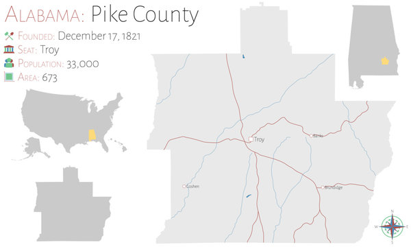 Large and detailed map of Pike county in Alabama, USA