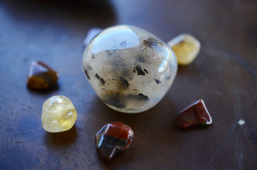 Healing Crystal Bundle. Agate Palm Stone, Tumbled Petrified Wood, and Tumbled Citrine. Crystal...