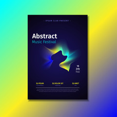 Abstract music poster template with yellow, blue and Tosca gradient shapes. Design vector templates for leaflets, presentations, brochures