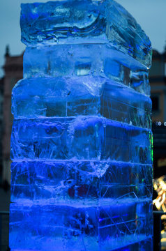 big ice block for ice sculptures glowing 