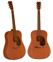 Obraz premium brown acoustic guitar made by Mahogany wood on white background