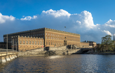Stockholm Royal Palace in Gamla Stan, Sweden. View of The Royal Palace -  official residence of the Swedish monarch in Stockholm seen from Royal Opera Theater.