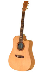 Obraz premium yellow acoustic guitar on white background