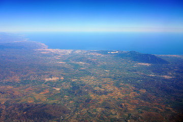 Aerial view of Malaga and the Alboran Sea, a port city on southern Spain’s Costa del Sol