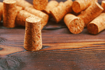 Wine corks on wooden background