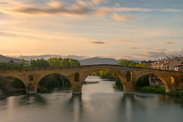 Puente la Reina (Bridge of the Queen) bridge over the Arga river. Navarra, Spainf