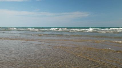 summer beach with clear blue sky and clouds