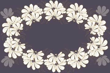 Floral frame mock-up oval-shaped leaves with place for text. The pattern on a dark background