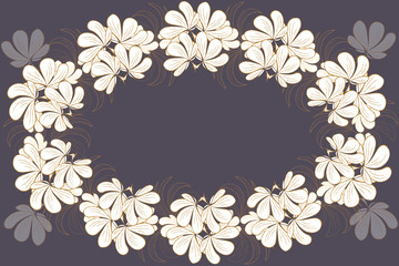 Floral frame mock-up oval-shaped leaves with place for text. The pattern on a dark background