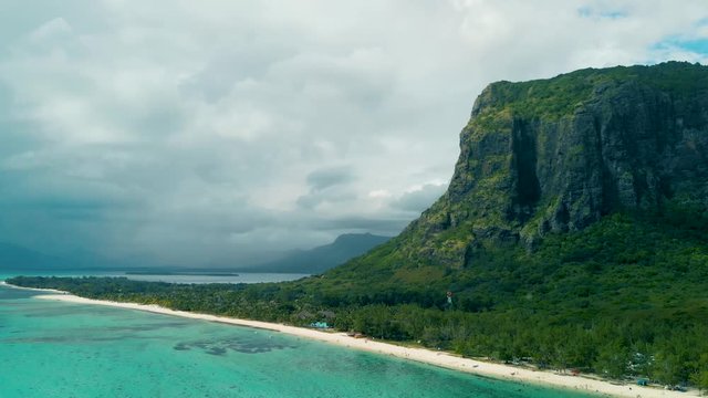 Panoramic aerial view of Le Morne beach in Mauritius