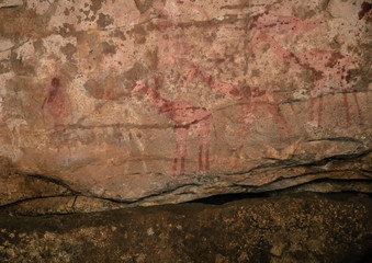 Ancient paintings on stones of the Erongo Mountains in northern Namibia