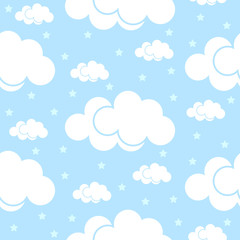 blue sky white clouds and stars pattern seamless vector illustration