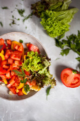 salad in the plate top view